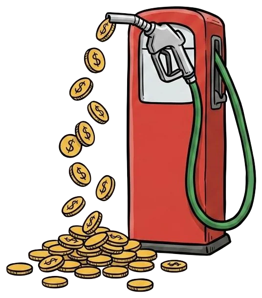 A petrol pump gulping coins